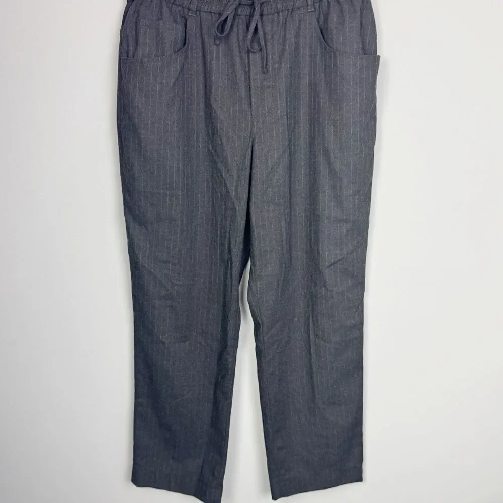 ZARA | Drawstring Waist Gray Pinstripe Print Pants Women’s Size 10